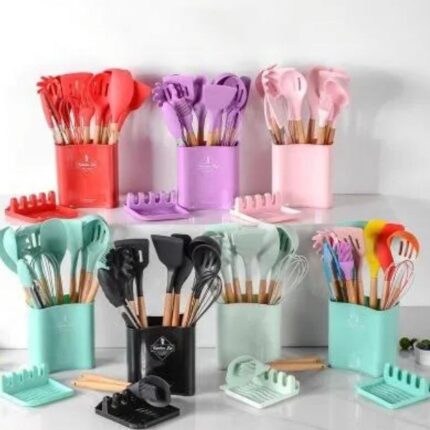 12pcs Wooden Silicone Kitchen Utensil set